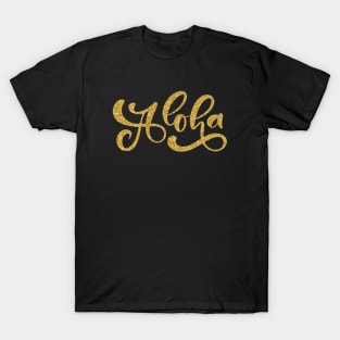 Hawaii / Aloha lettering / Gold T-Shirt